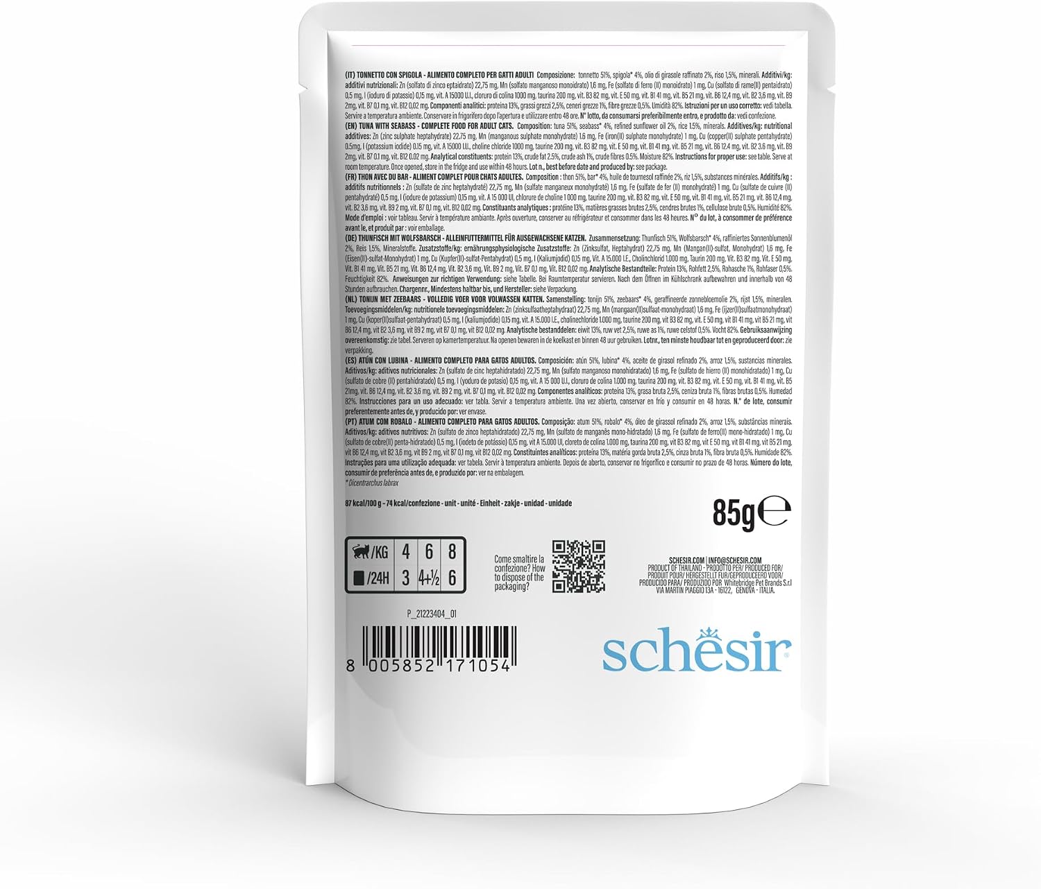 Detalle 2 de Schesir Thon avec Bord en gelée – Nourriture humide complète pour chats, 12 sachets de 85 g