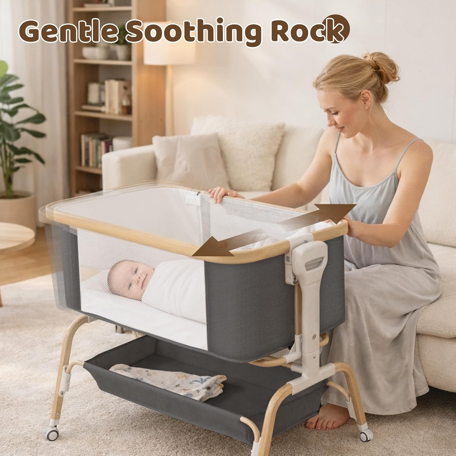 Thumbnail 1 de Mariserenity QMW-001 Baby Bassinet with 8-Level Height Adjustment and Mesh
