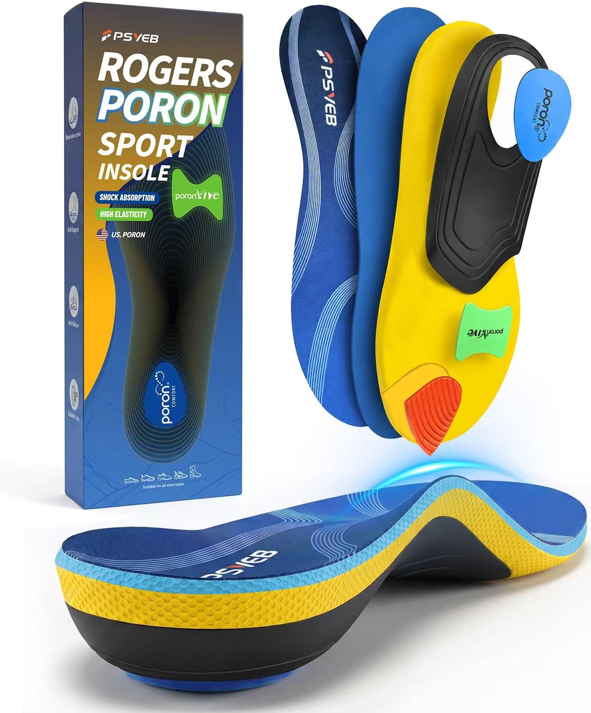 Detalle de US. PORON High-Performance Plantar Fasciitis Insoles with Golden Triangle Arch Support (for Women & Men)