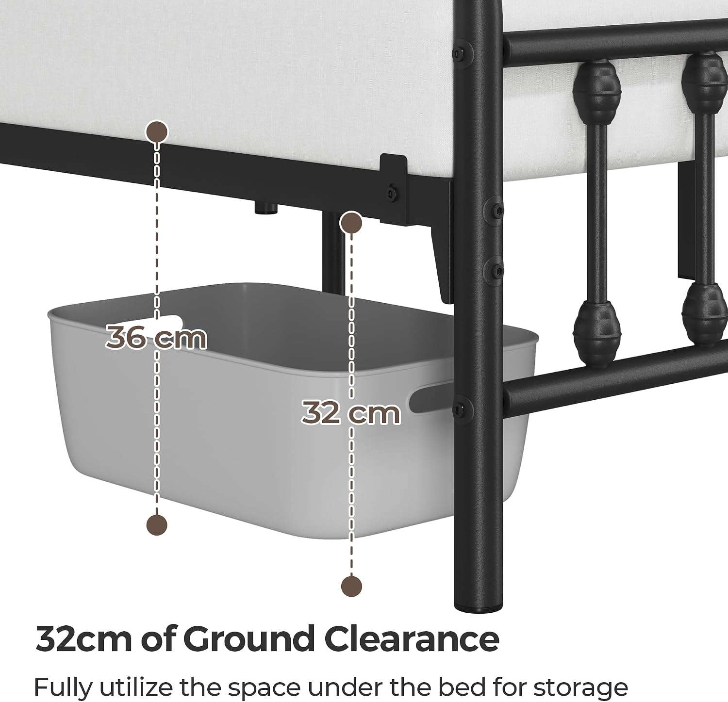 Thumbnail 6 de Yaheetech 4ft6 Double Vintage Iron Platform Bed with High Headboard & Storage, Black