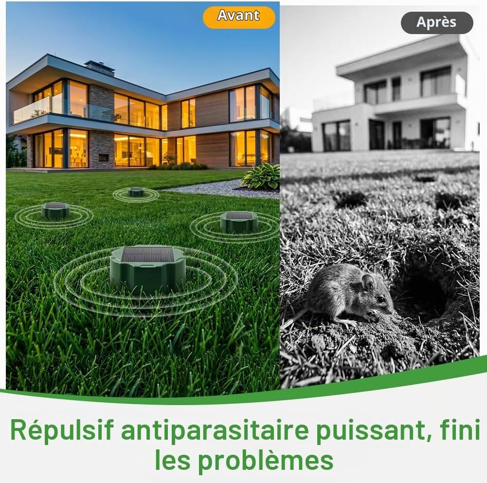 Detalle 1 de AUAUY 5813324 mollenverjager, 4 stuks op zonne-energie, IP65