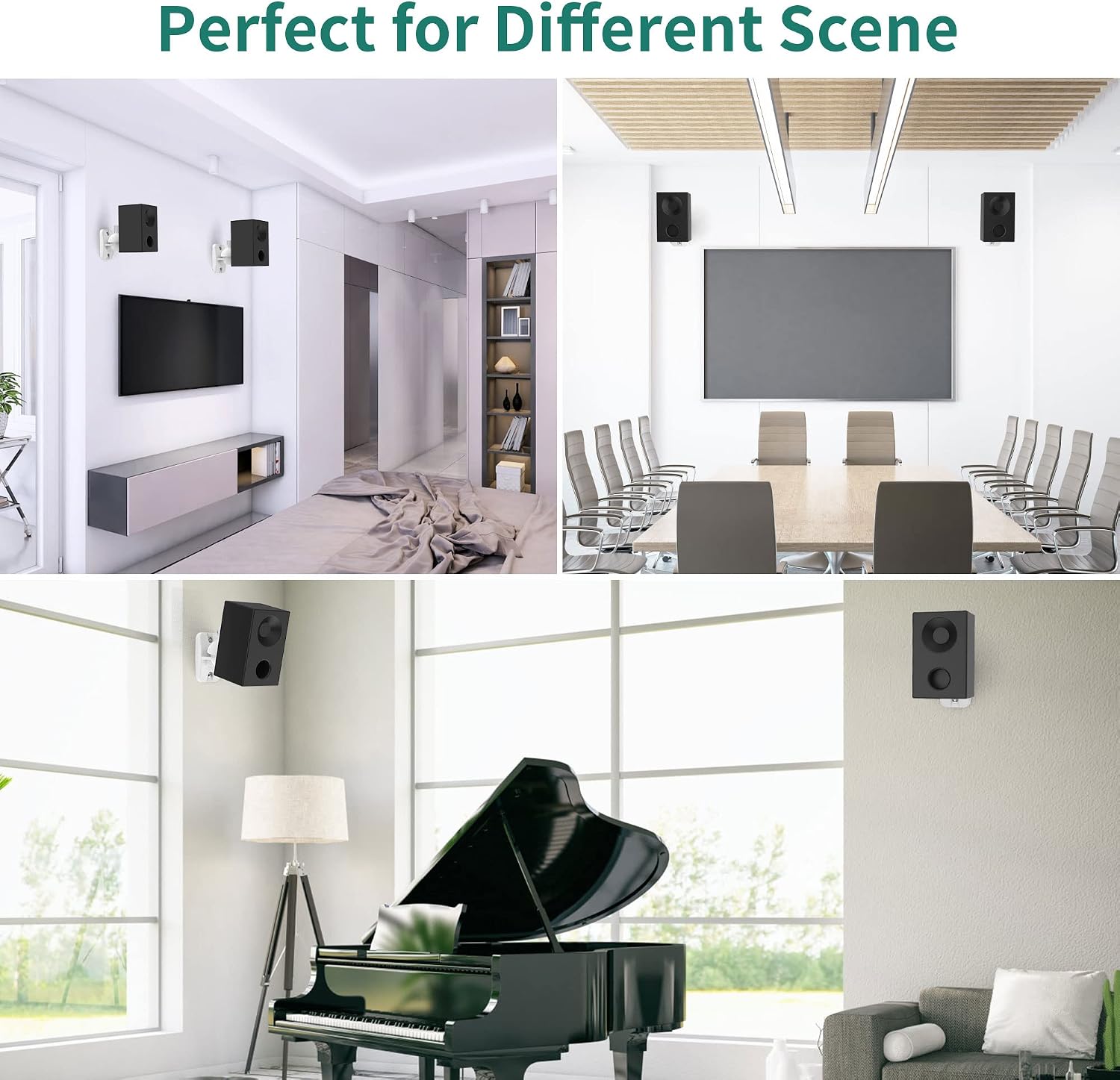 Detalle de HomeMount Speaker Wall Mount Brackets — 4-Pack (White) Holds up to 8 lbs with Multi-Angle Adjustments