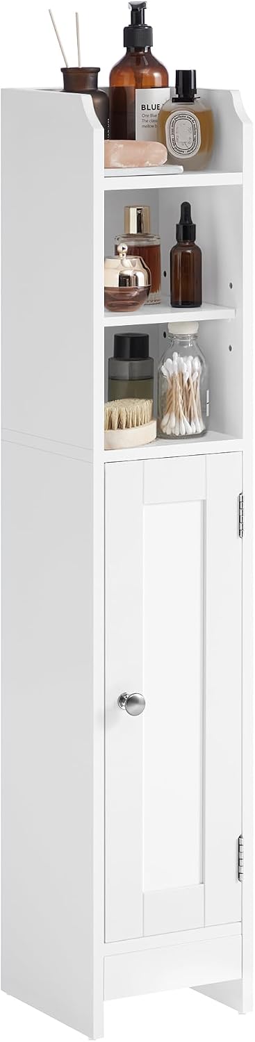 Detalle de VASAGLE SIREN BBC311W01 Slim Bathroom Cabinet, Cloud White, Adjustable Shelves