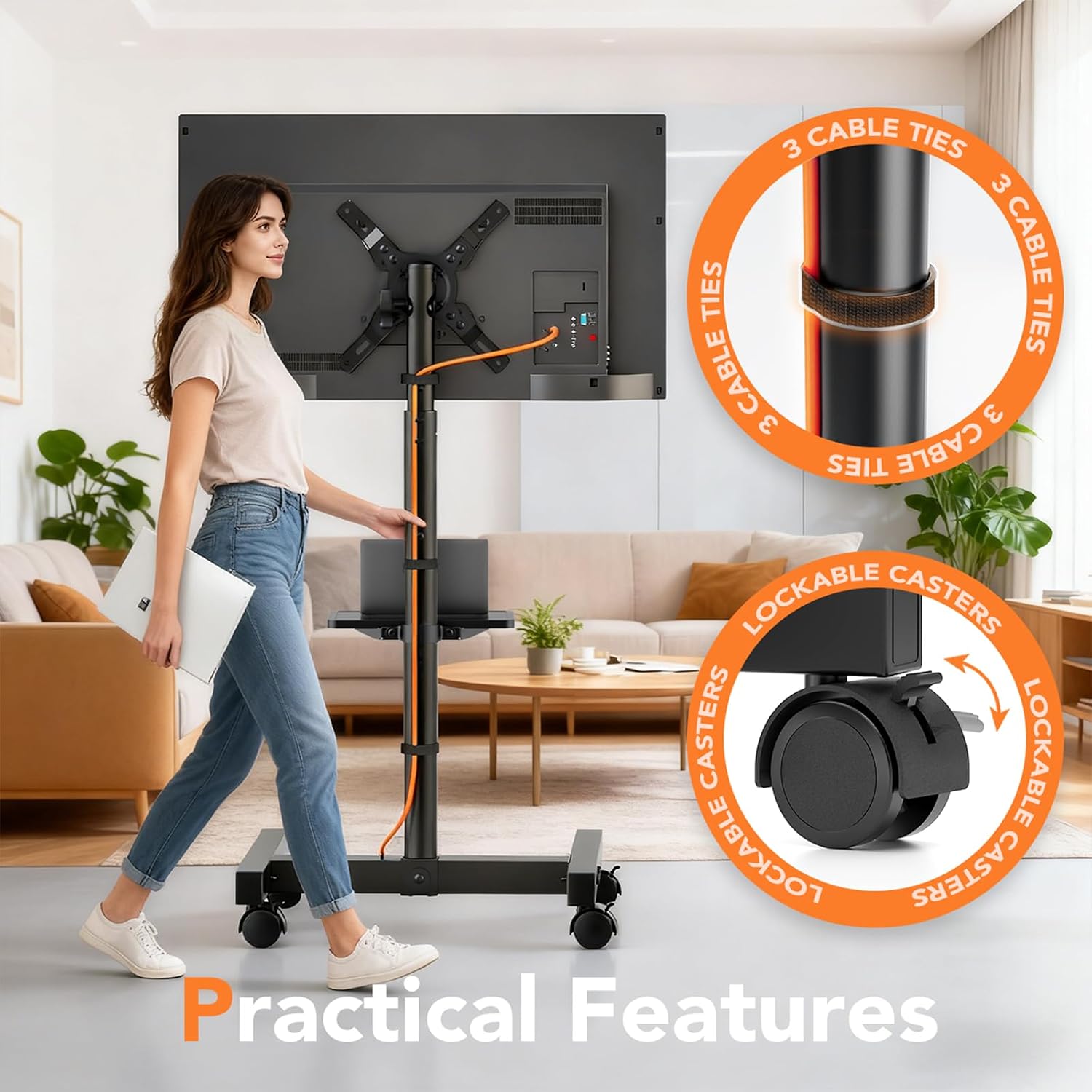 Thumbnail 6 de Hemudu mobile TV stand on wheels for 13–50 inch TVs (max 20 kg, max VESA 200x200 mm)