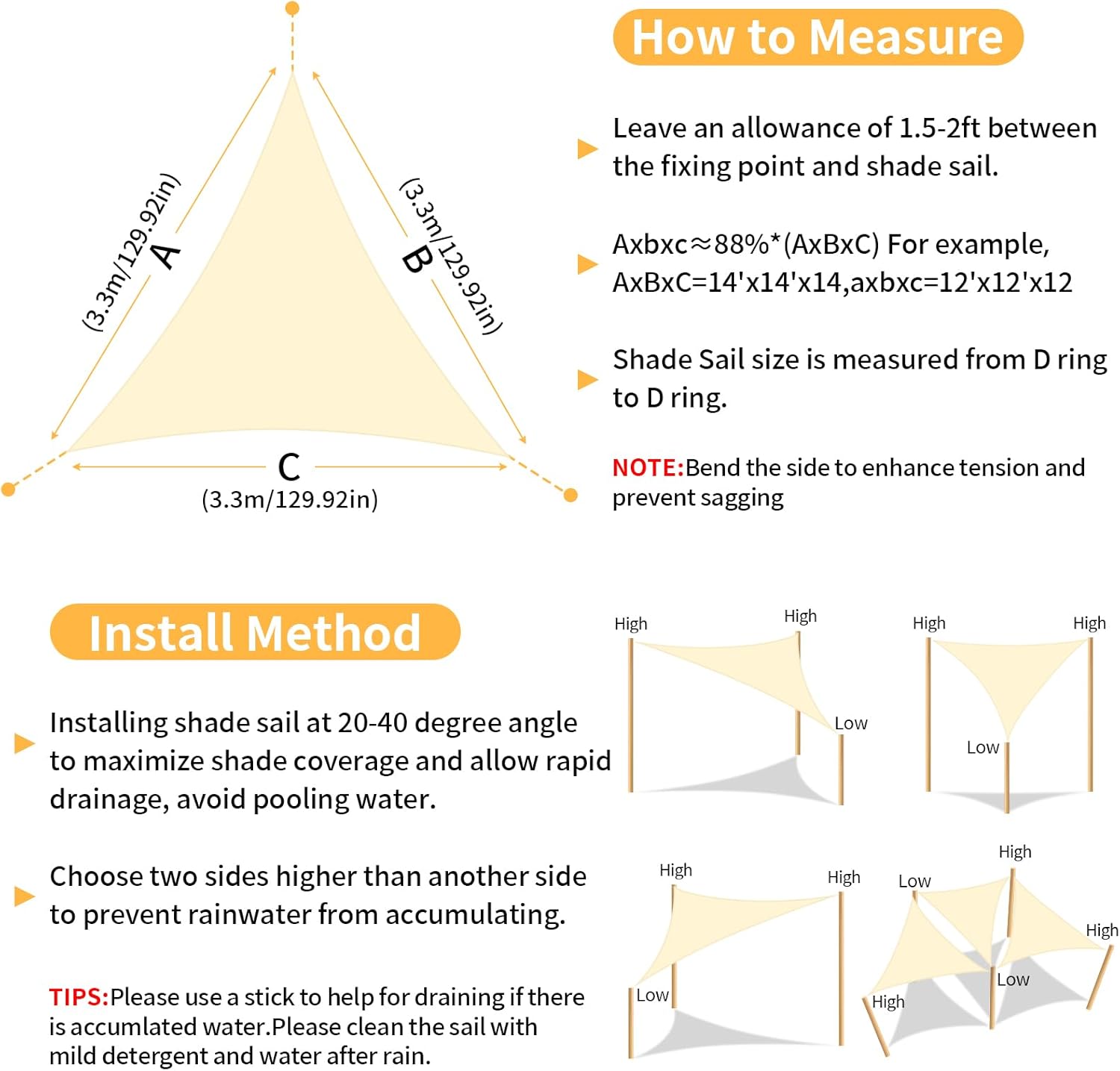 Thumbnail 6 de GLOSKIN Vela Ombreggiante 3×3×3 m Beige, telo esterno antivento e protezione UV