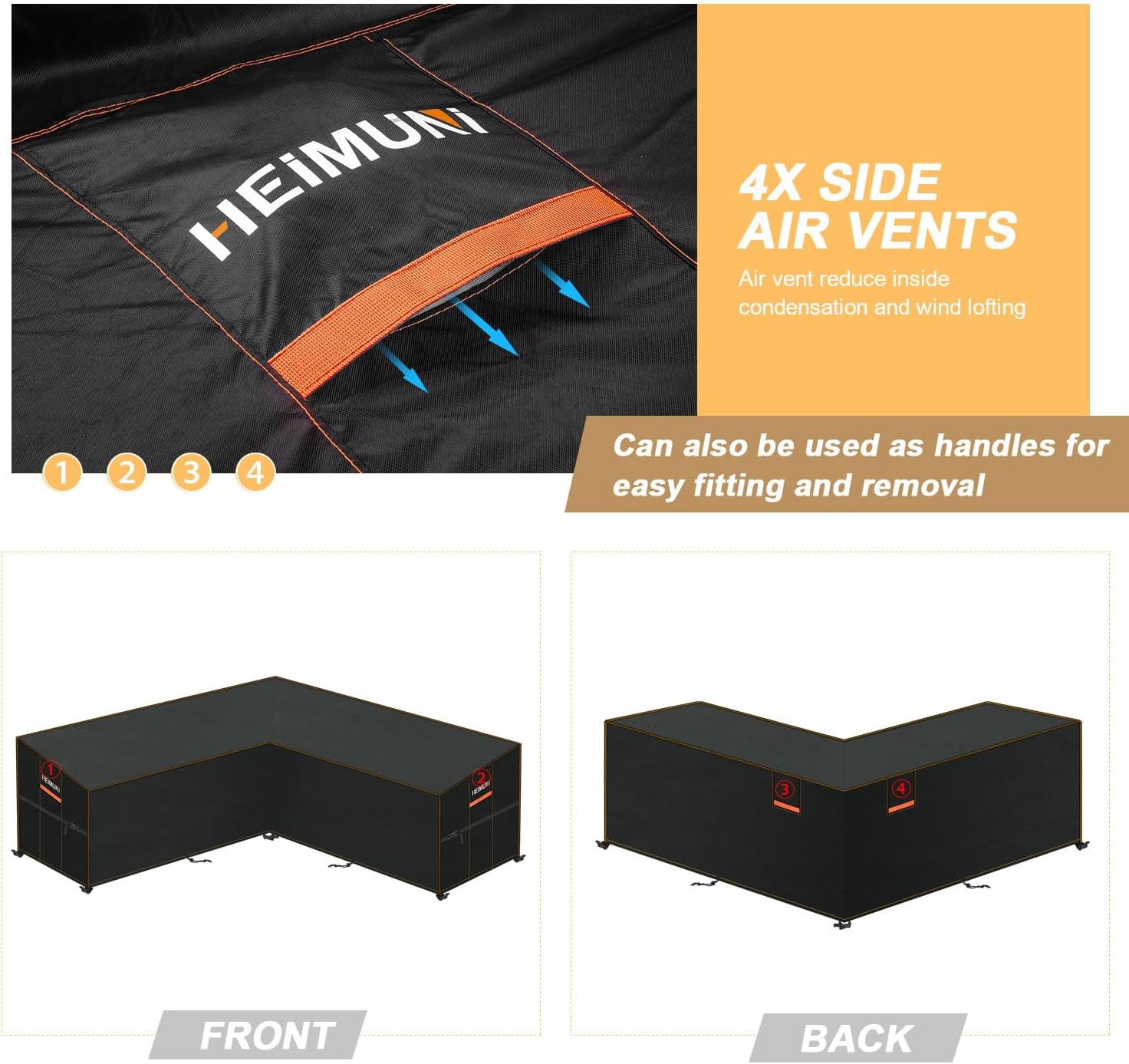 Detalle de HEIMUNI QK-045 L-vormige tuinmeubelhoes, waterdicht, 420D Oxford-stof