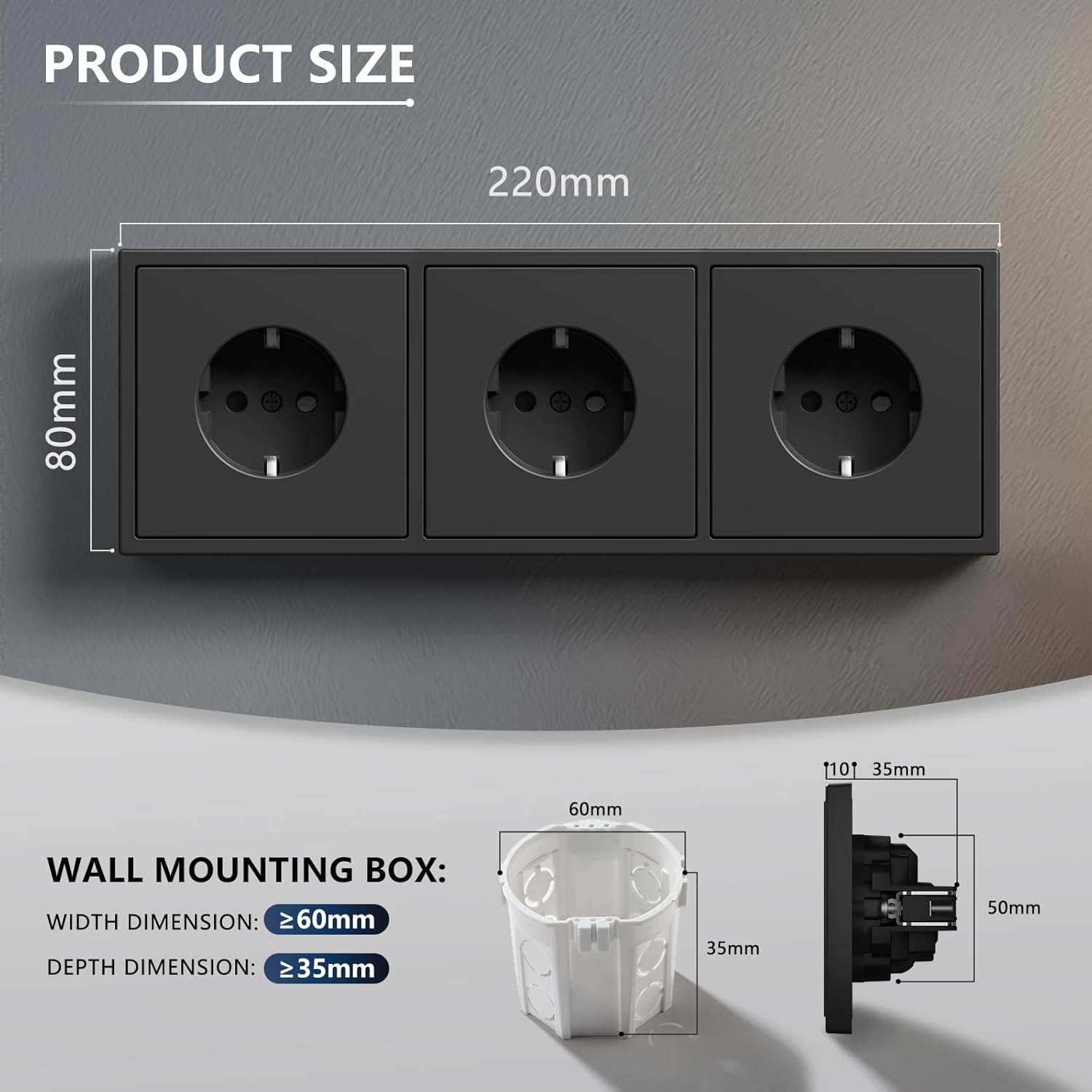 Thumbnail 1 de BSEED Schuko Mehrfachsteckdose Unterputz 3-fach Schwarz