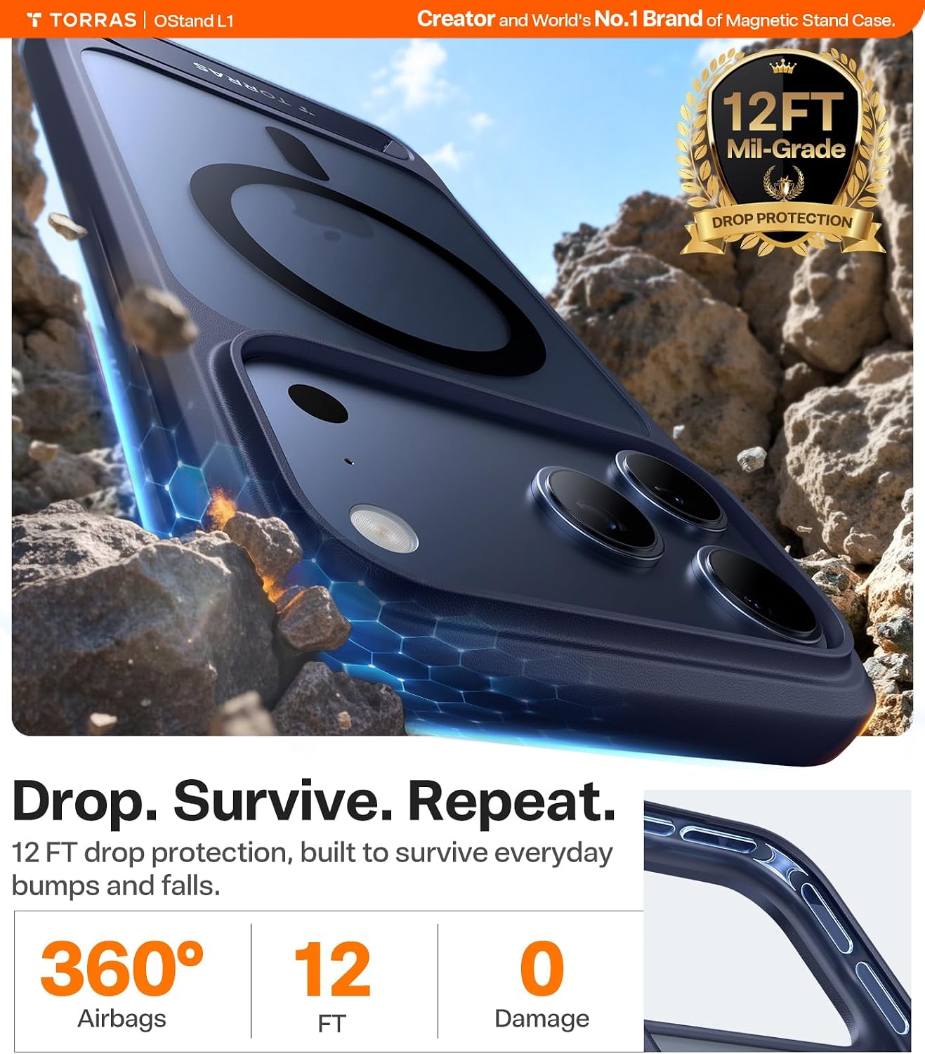 Detalle 2 de TORRAS OStand L1 iPhone 17 Pro case 12FT navy