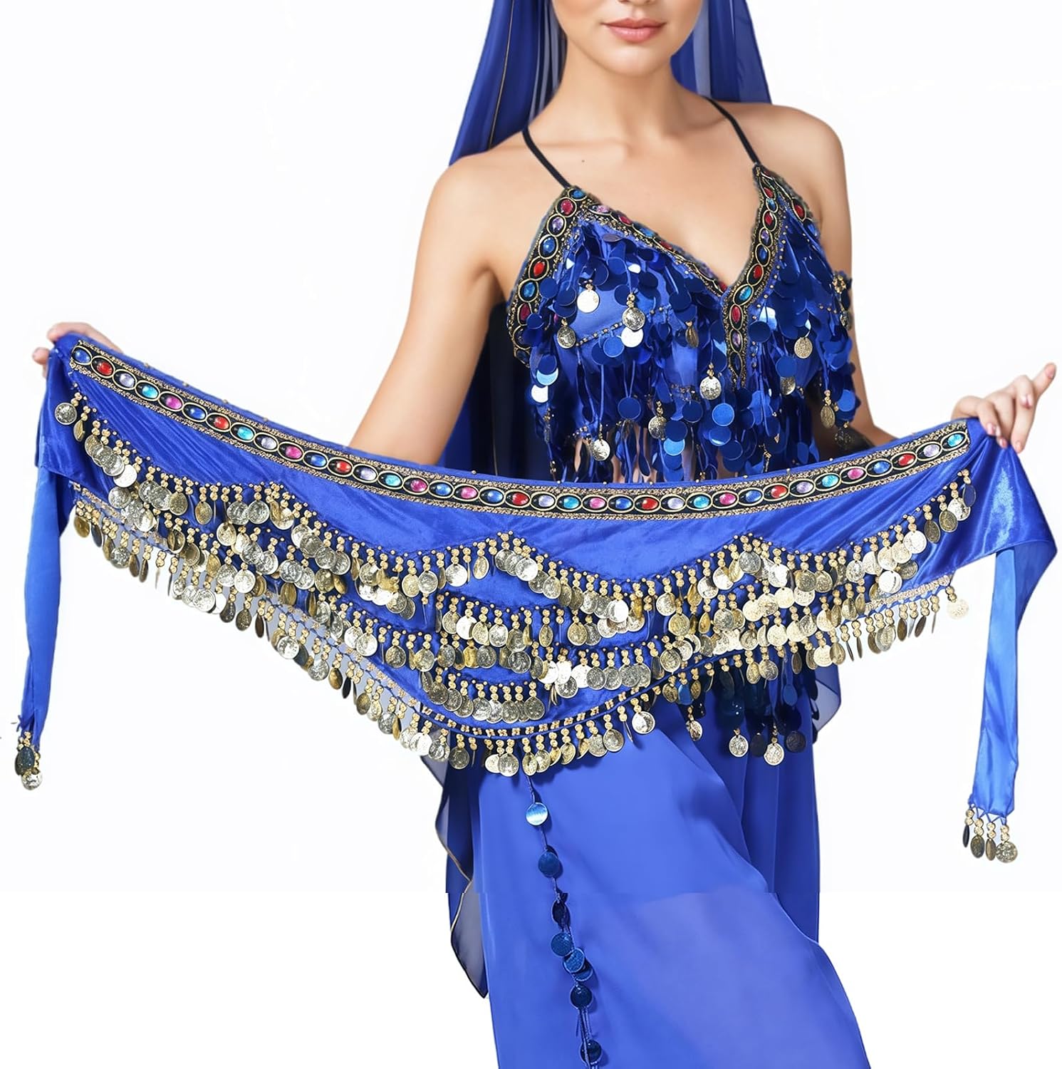 Thumbnail 1 de Baisdan Women’s Belly Dance Hip Scarf (Velvet Coins & Rhinestone Wrap)