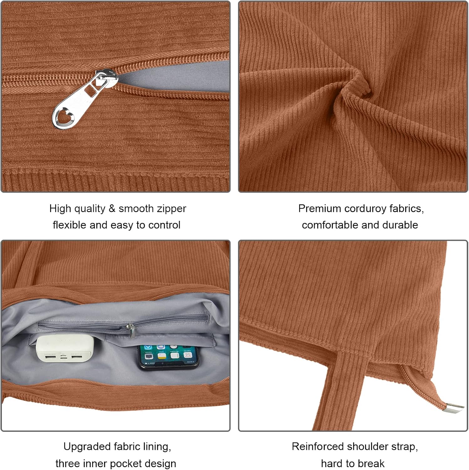 Thumbnail 4 de FITDON Corduroy Totes Bag with Zip 43cm