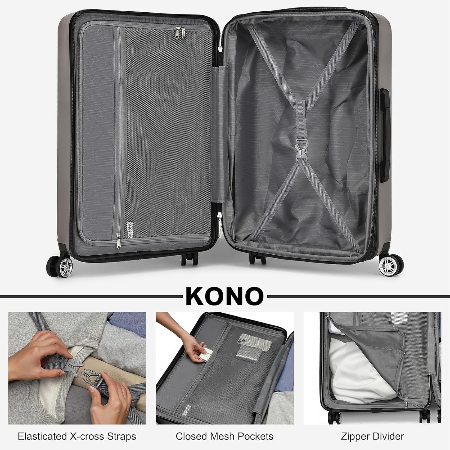 Thumbnail 6 de Kono 28 Inch Large Suitcase: Expandable, Lightweight Hard Shell with TSA Lock and 360° Wheels