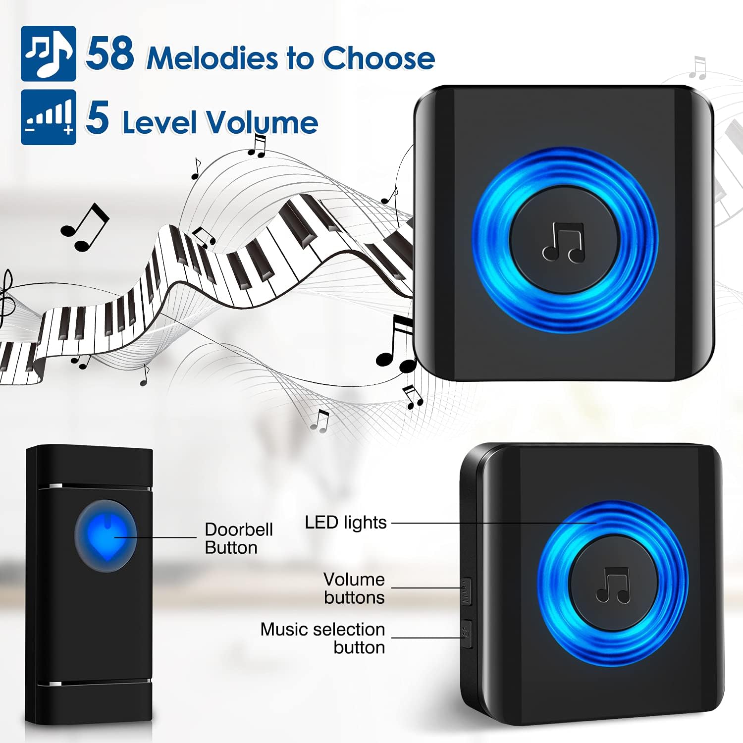 Detalle 2 de Campanello senza fili Satisure 400 m 58 melodie IP55