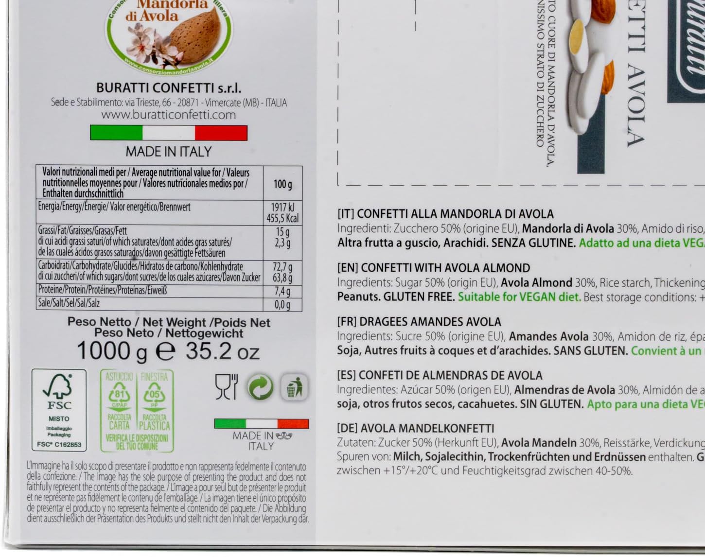 Detalle de Buratti Confetti Dragées à l'amande d'avola Avole Torino 1 Kg