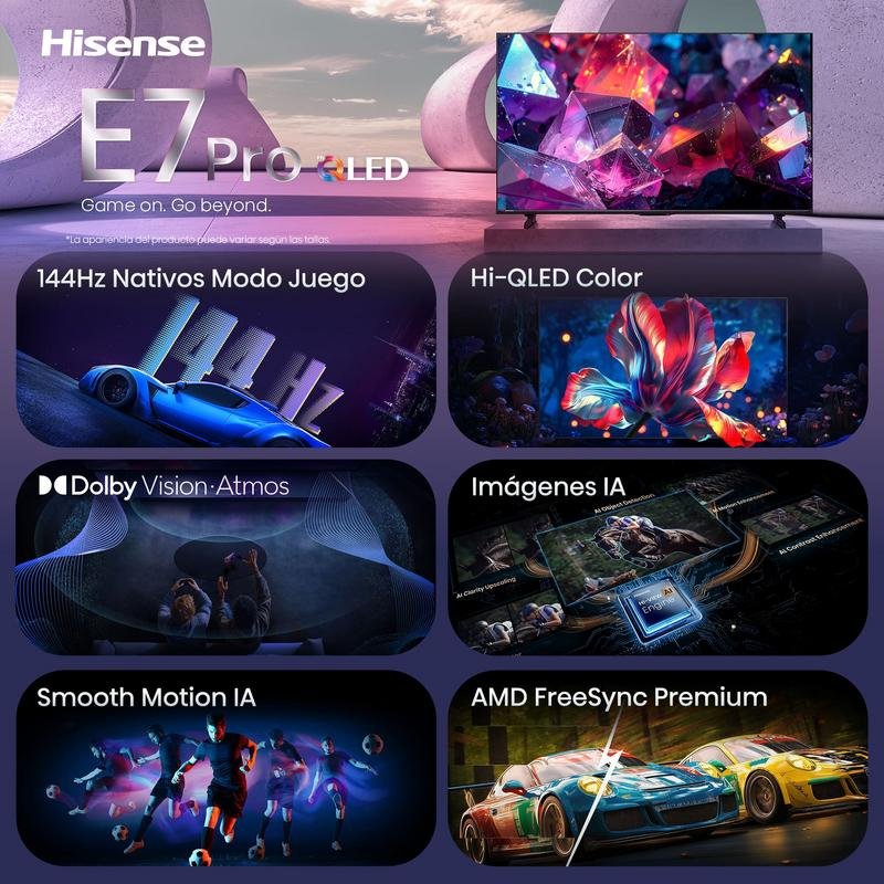 Detalle 2 de Hisense 55E7S PRO: TV QLED 55" 4K, 144 Hz y HDR para gaming y cine en casa