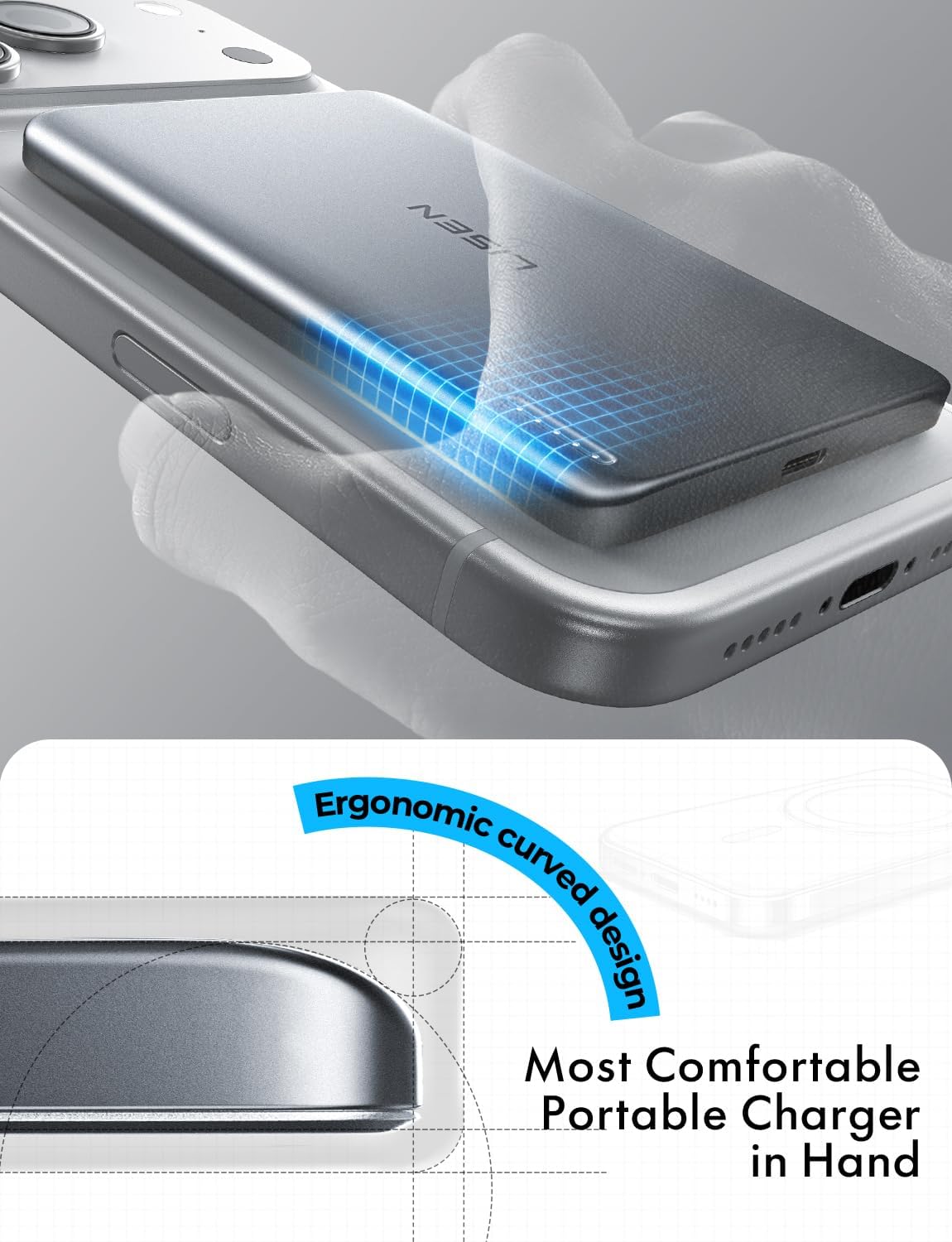 Thumbnail 6 de LISEN Qi2 15W Ultra Slim Magnetic Power Bank, 5,000mAh, Pink