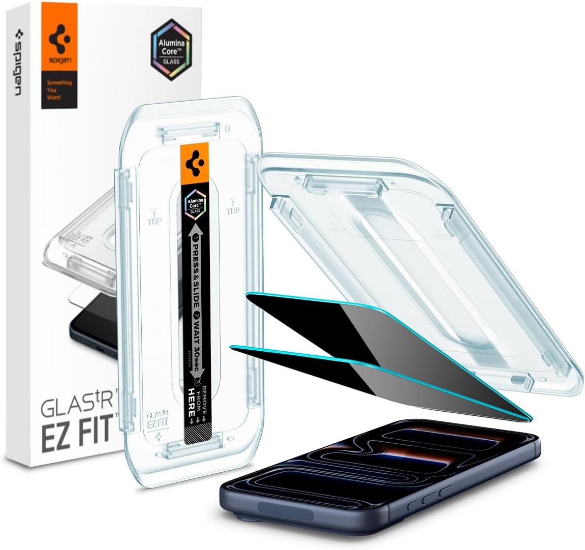 Spigen Glas.tR EZ Fit verre trempé Anti-Espion (9H) pour iPhone 17 / 17 Pro / 16 Pro – 2 pièces