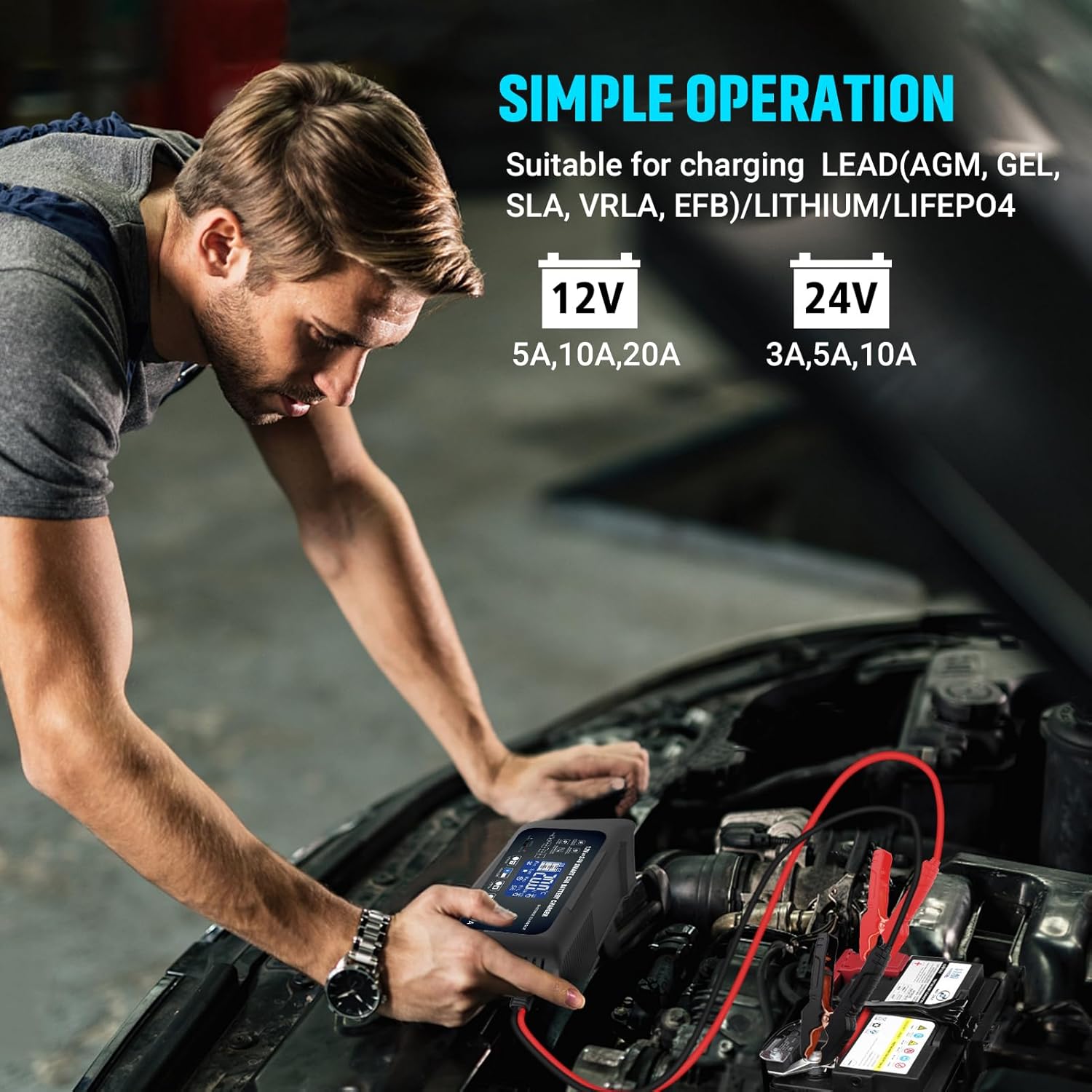 Thumbnail 2 de YHCHKJ 20Amp Smart Car Battery Charger (12/24V) for Lead-Acid, Lithium, and LiFePO4