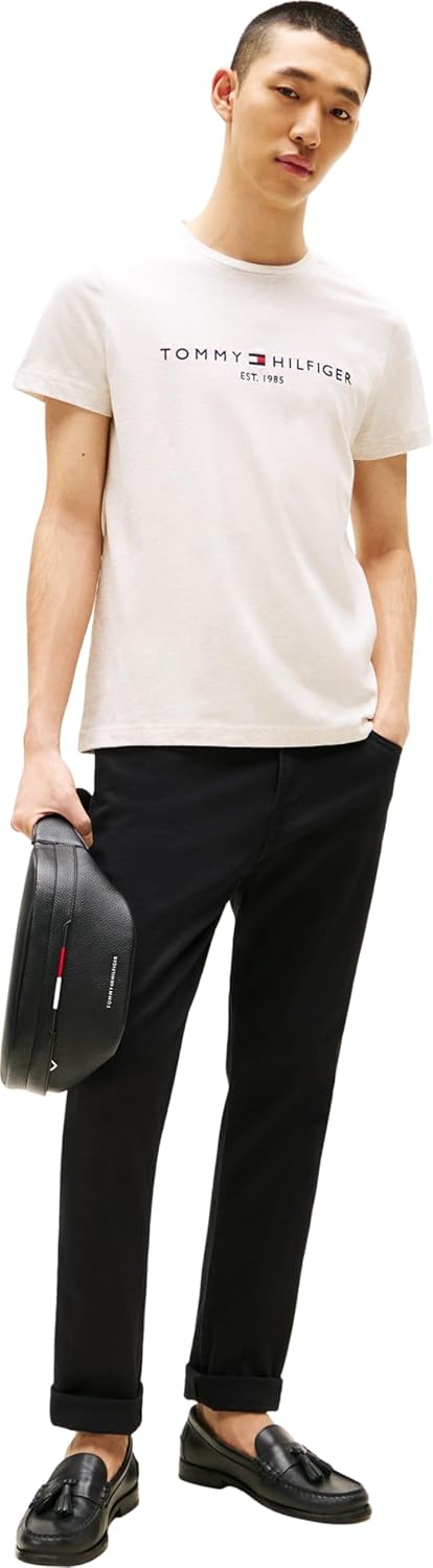 Detalle 2 de Tommy Hilfiger Uomo T-Shirt Maniche Corte Slim Fit Beige Heathered Oatmilk, XL