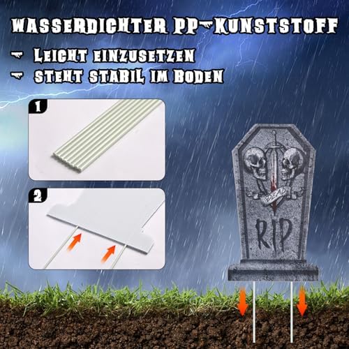 Detalle de Maxee Halloween-Grabsteindeko mit 4 Motiven, 6 Lichterketten und Erdspießen