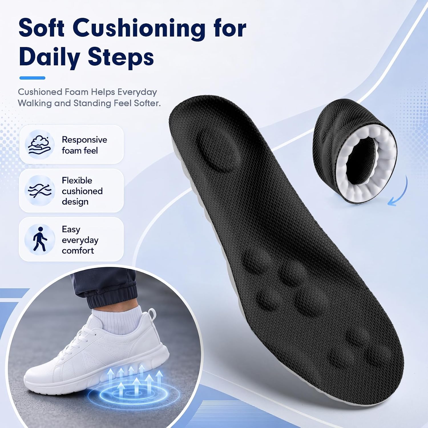 Detalle 2 de ENLOPQ GEN-SOLE-Black-Large Men's Memory Foam Insoles, Trim-to-Fit with Arch Support