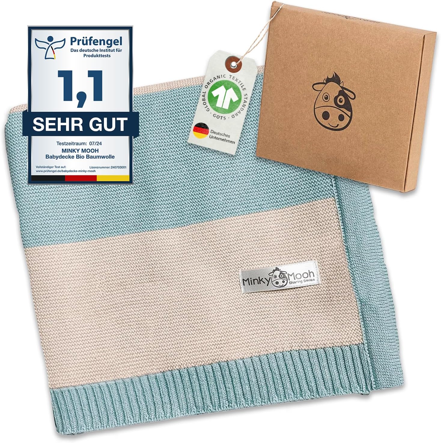 Thumbnail 6 de Minky Mooh® Babydecke aus 100% Bio-Baumwolle, Öko-Tex 100, Taupe 94 x 72 cm