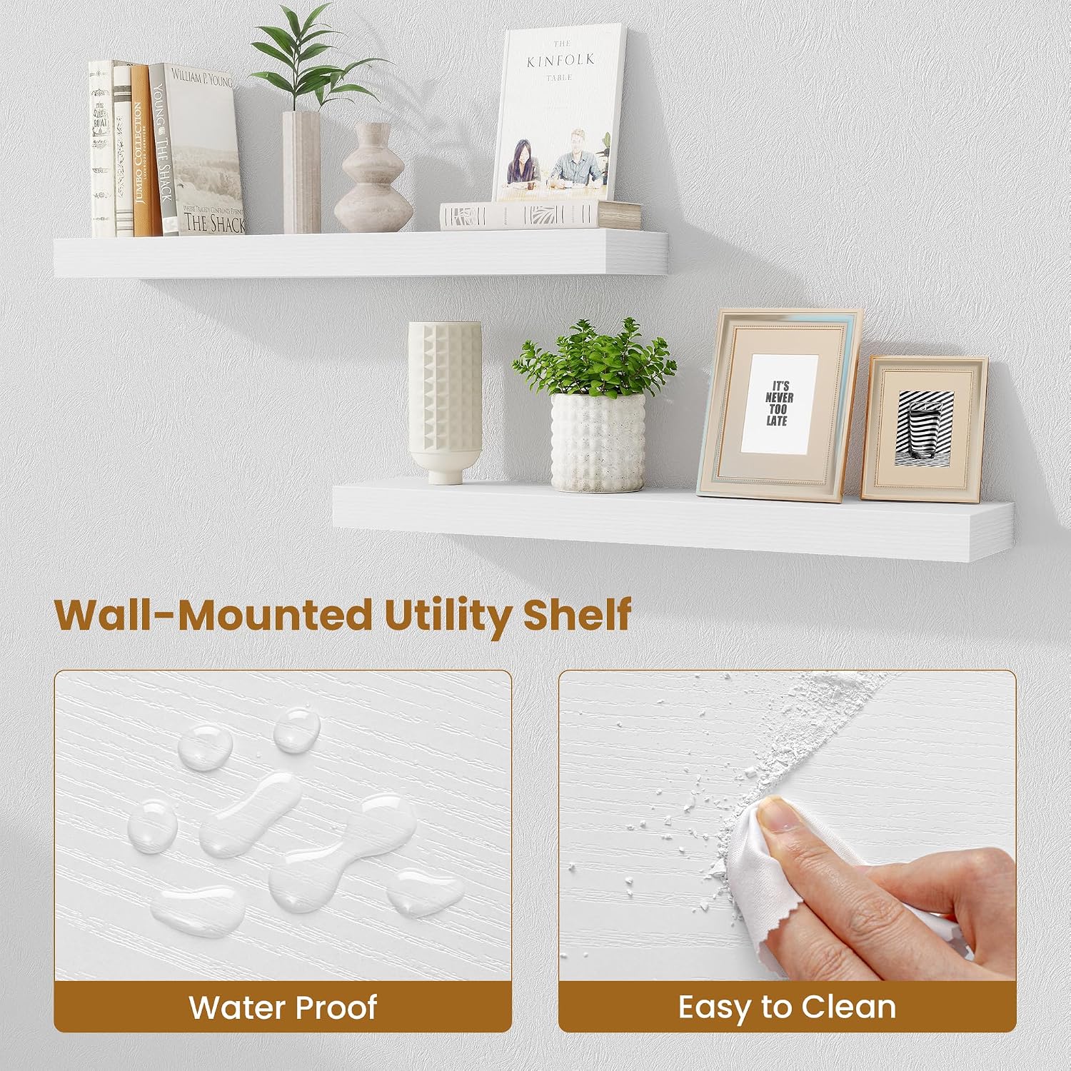 Detalle de Fun Memories Rustic Floating Shelves, 30-Inch White Set of 2