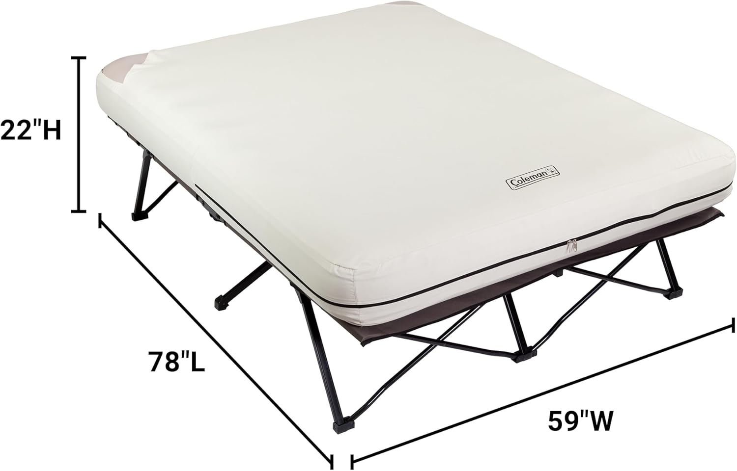 Detalle de Coleman Queen-Size Airbed Cot Combination: Folding Bed with Steel Frame, Side Table, and Battery Pump