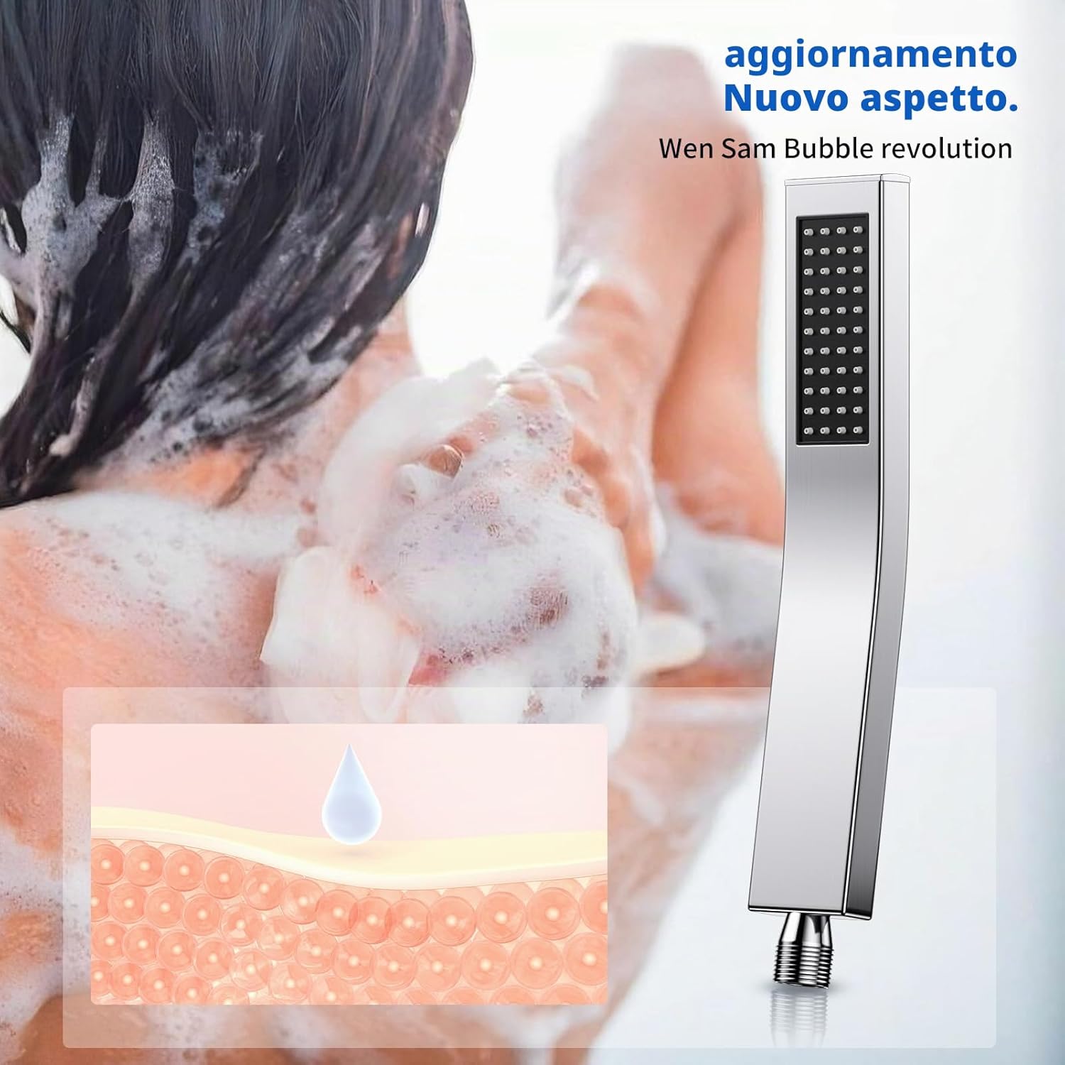 Detalle 2 de HydroLuxe Doccetta a Mano Alta Pressione: soffione in acciaio inox 304 con ugelli silicone anticaduta calcare