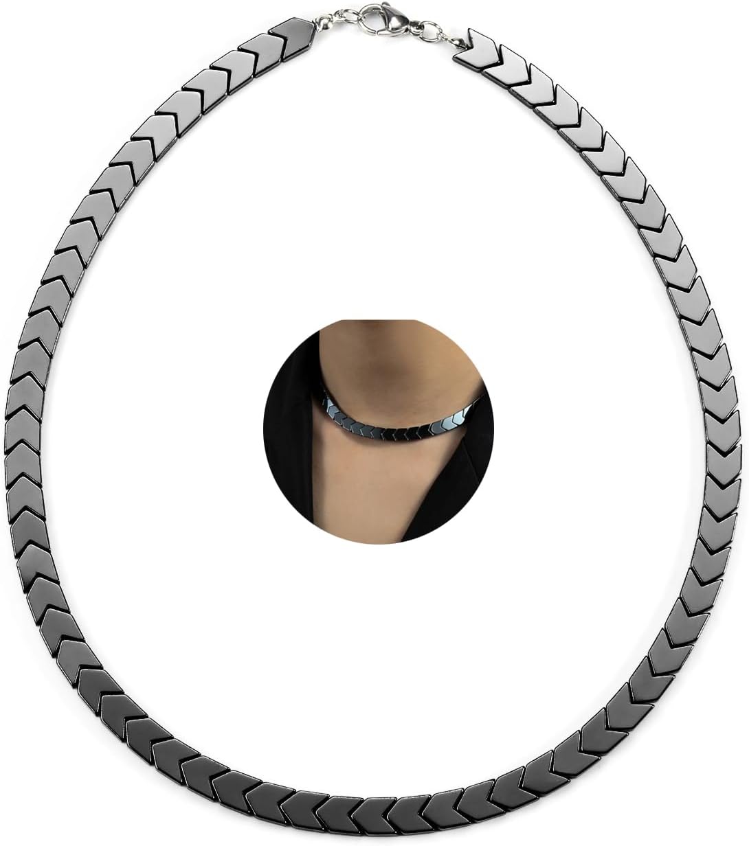 Detalle de PiercingJak Hämatit Kette – 8 mm Schwarz 48 cm Pfeil Glieder Halskette mit Karabinerverschluss