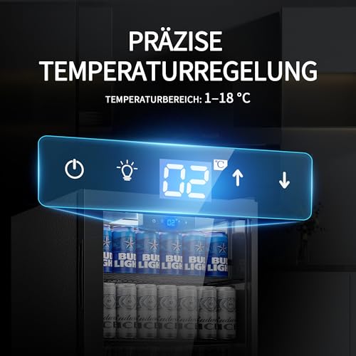 Detalle de Airfish Getränkekühlschrank mit Glasfront 86L – 130 Dosen, verstellbare Regale, flexibel einsetzbar