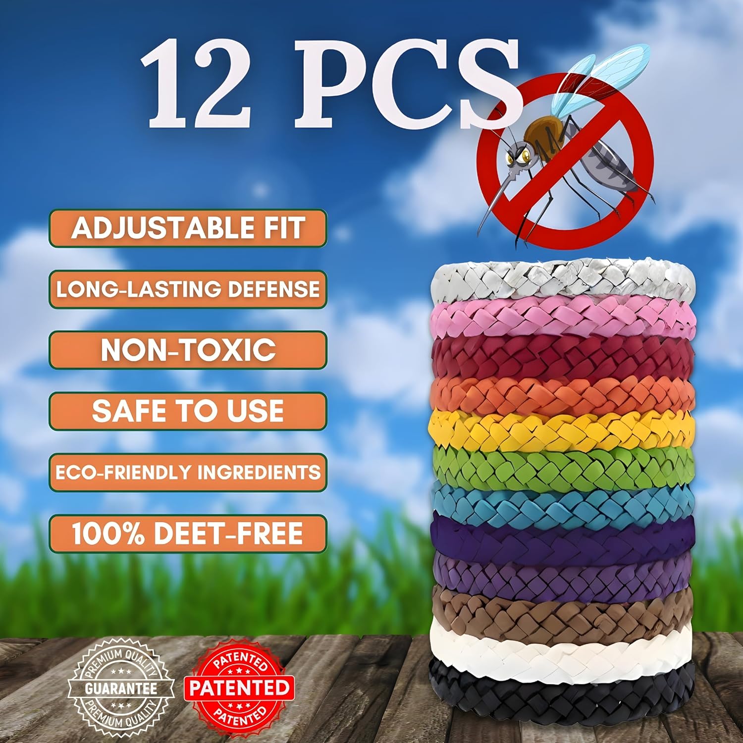 Thumbnail 1 de Mosquito Repellent Bracelet 12 Pcs – Adjustable Leather Band, Deet Free, 350 Hours of Protection
