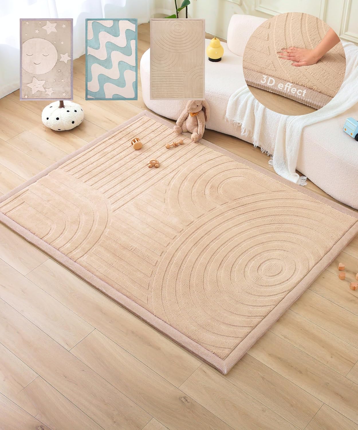 Detalle de Premium Large Coral Velvet Baby Play Mat 200x150x2.5cm (Blue) – memory foam tatami-style rug with non-slip backing