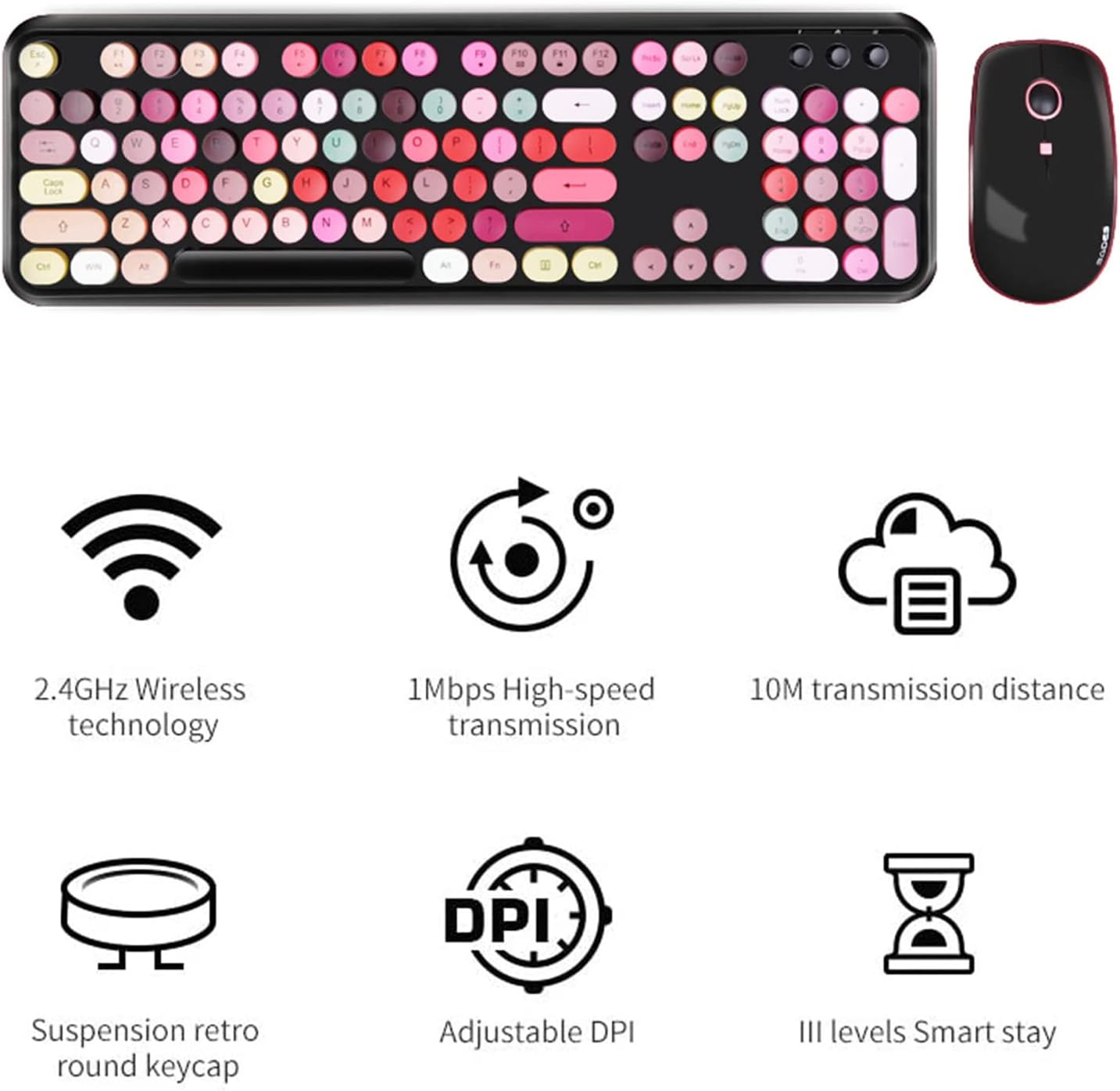 Detalle de FOPETT Wireless Keyboard and Mouse Set (2.4 GHz) with Nano Receiver for PC, Laptop, and Smart TV