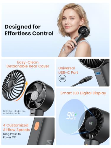 Detalle de Warmco HC2 Handventilator Akku – Tragbarer Mini Ventilator mit 5000mAh