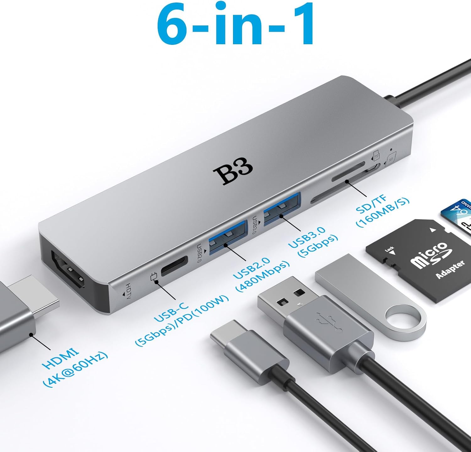 Thumbnail 1 de BIGTHREE USB-C Hub 6-in-1 4K HDMI 100W PD