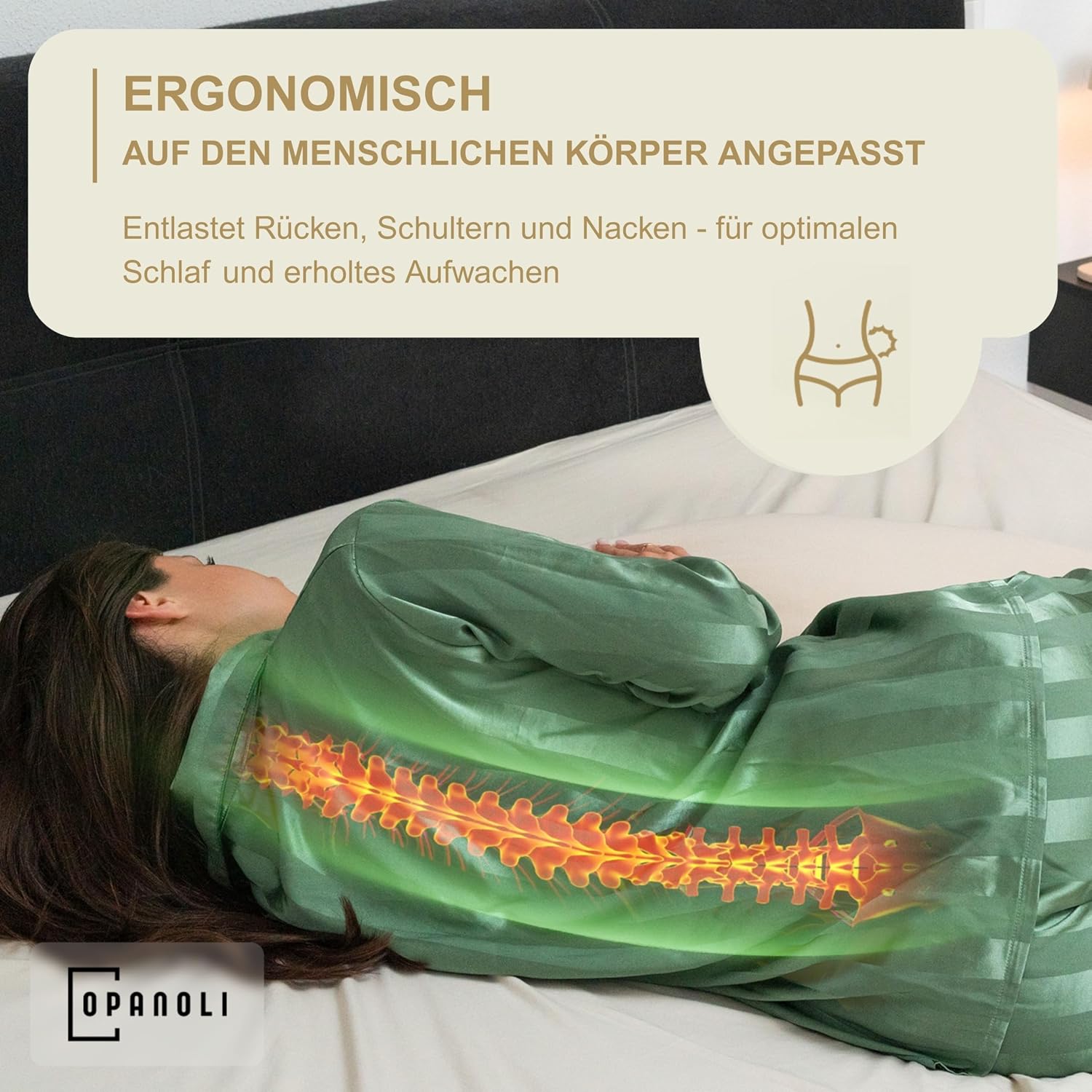 Thumbnail 1 de Opanoli ergonomisches Seitenschläferkissen – 100% Baumwolle, Oeko-TEX, Beige