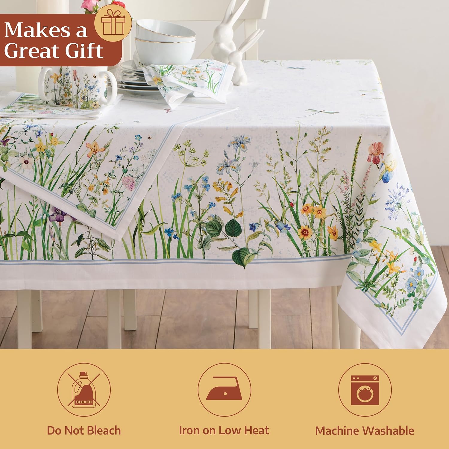 Detalle de Maison d' Hermine Fleurs De Mai 100% Cotton Rectangular Tablecloth, 60 x 120 inches