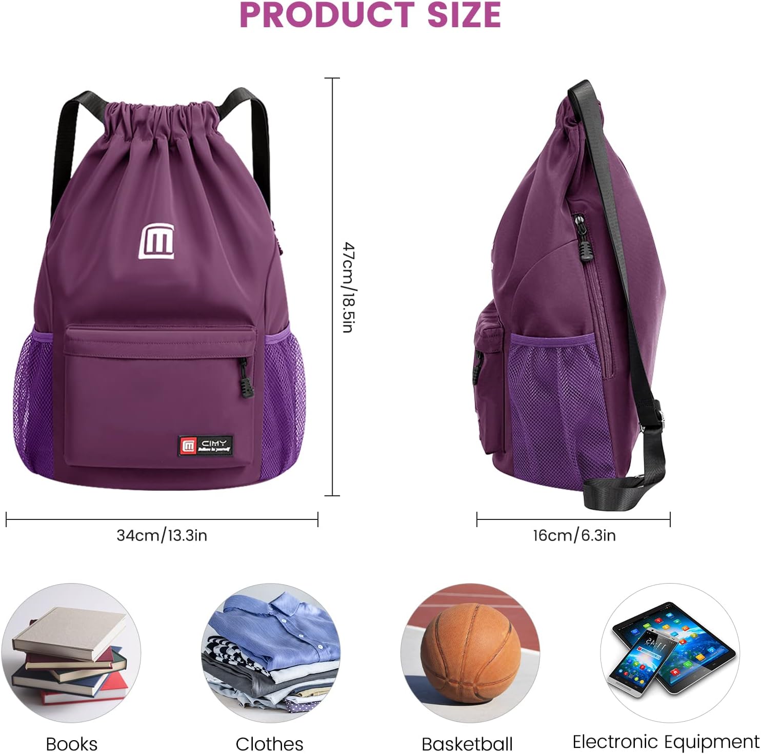 Thumbnail 4 de Eucomir Turnbeutel mit Kordelzug wasserdicht, große Sportbeutel in Lila