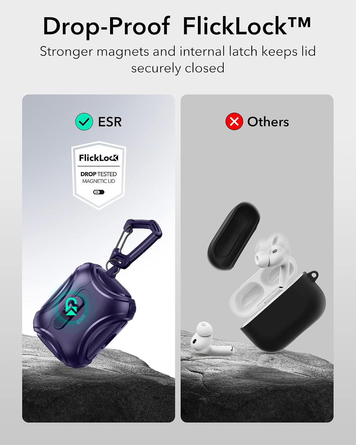 Detalle 2 de ESR Hülle für AirPods Pro 3 (2025) mit USB‑C – MagSafe, schiebbarer Verschluss, stoßsicher (Cyber-Serie, Lila)