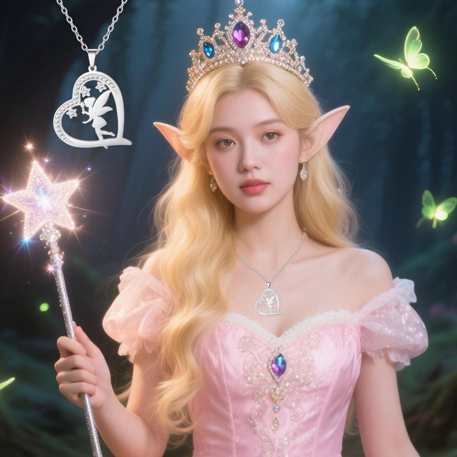 Detalle de EUEAVAN Prinzessin Wendy Halskette – Pixie-Anhänger mit Zirkonia, Edelstahl