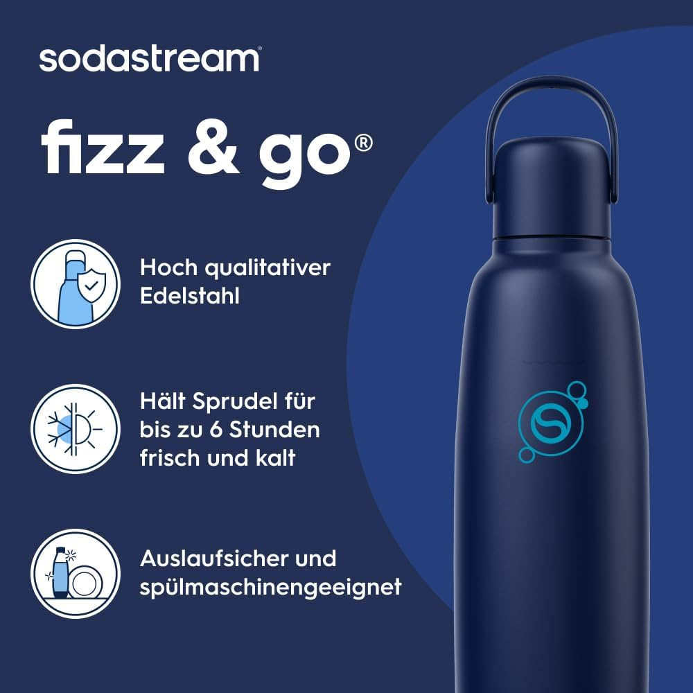 Detalle de SodaStream fizz&go COOL Edelstahlflasche 0,9 L – Blueberry, kompatibel mit DUO, E-DUO, TERRA, ART, ENSO