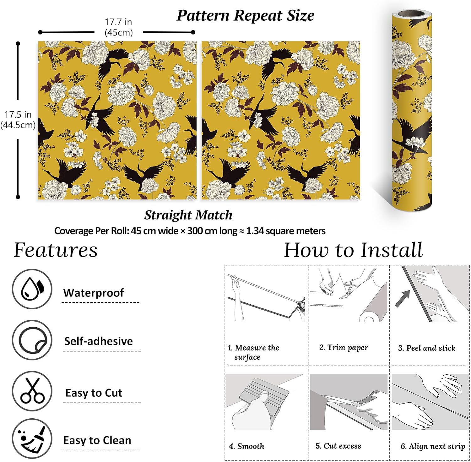 Thumbnail 6 de VEELIKE Vintage Yellow Floral Wallpaper 44.5×300cm 📐