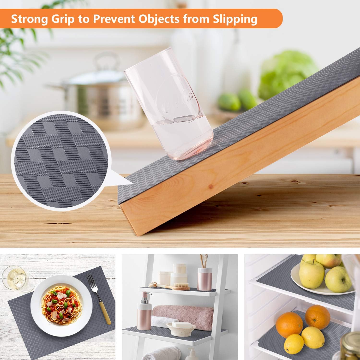 Thumbnail 3 de Shelf Liners for Kitchen Cabinets and Refrigerator – Waterproof EVA, Non-Slip, 17.5 x 393.7 inches (Gray)