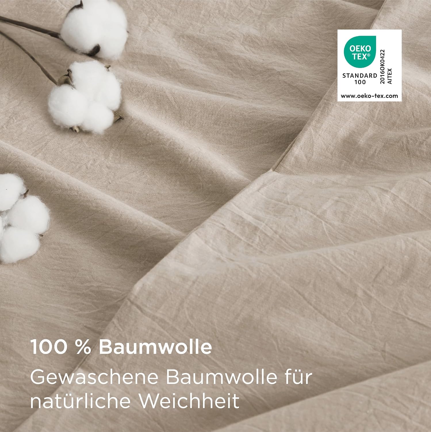 Detalle de BEDSURE Bettwäsche 135x200 Baumwolle 4-teilig – Hazeltaupe, 2 Bettbezüge + 2 Kissenbezüge, Vorwäsche, Reißverschluss, OEKO-TEX