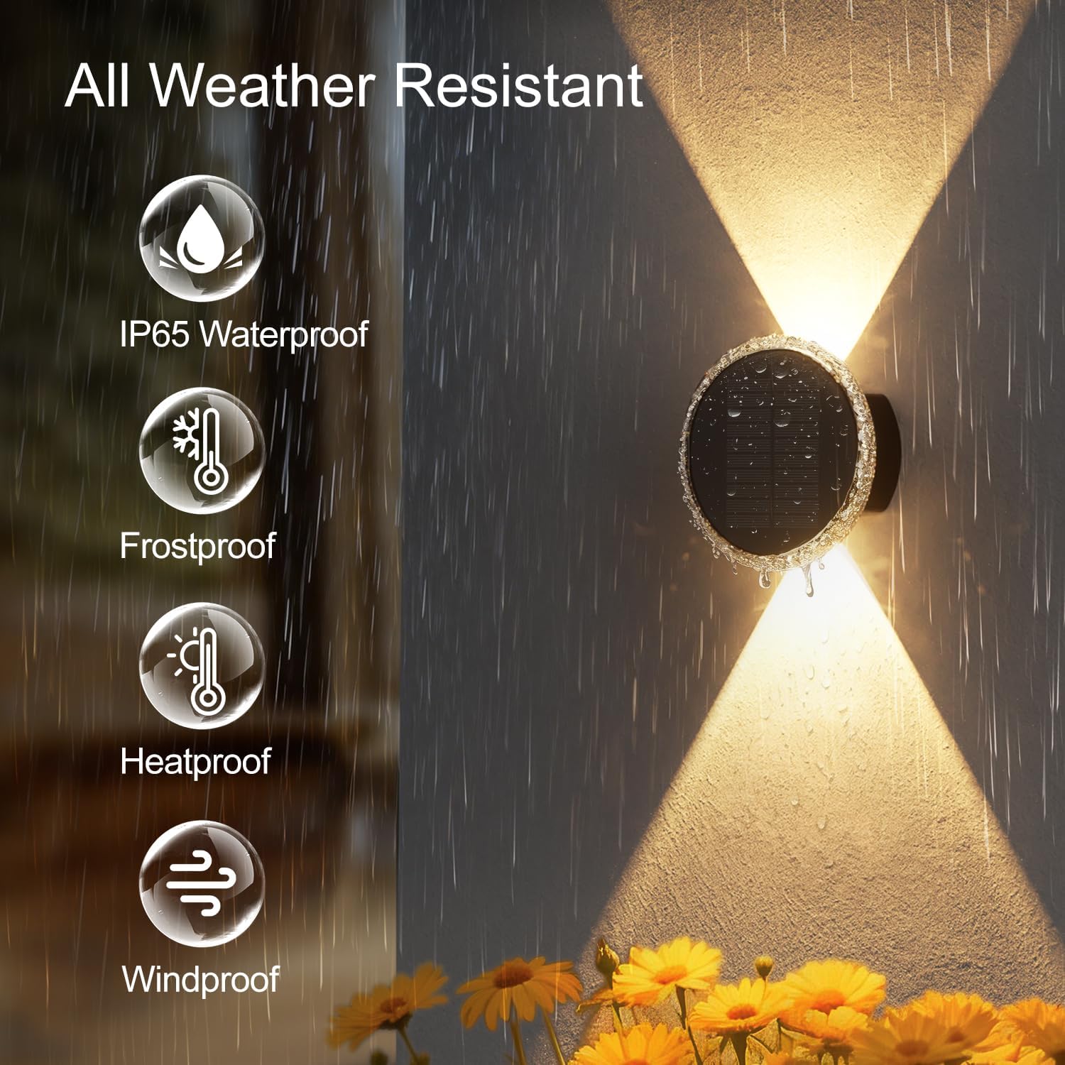 Detalle de ELLASAY Solar Wall Lights Outdoor (6-Pack) – Up & Down Light, IP65, 3 Colour Modes