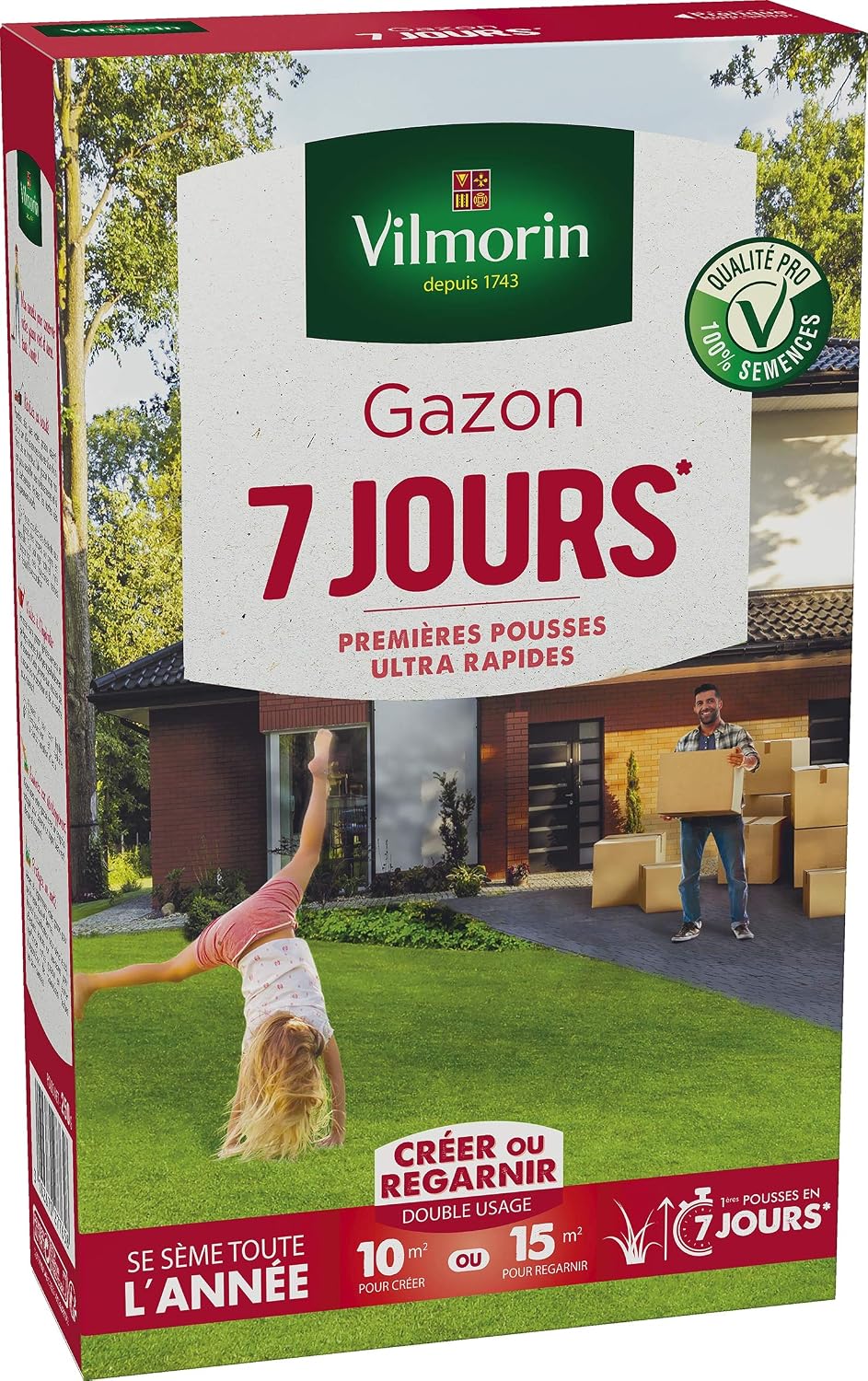Detalle de Vilmorin 4460714 Gazon 7 Jours, Vert, 1 kg — pour créer ou regarnir votre gazon