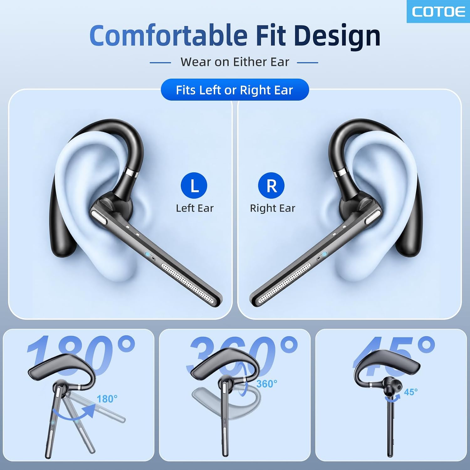 Detalle de COTOE G7 Bluetooth Earpiece with Noise-Canceling Mic, Mute Button & Bluetooth 5.3