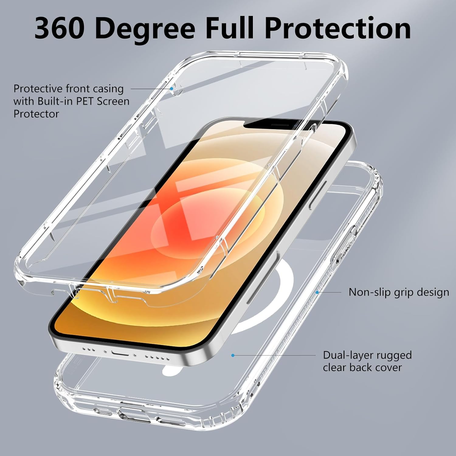 Thumbnail 1 de XTCASE Cover Magnetica per iPhone 12/12 Pro: protezione a 360° con vetro PET integrato e compatibilità MagSafe