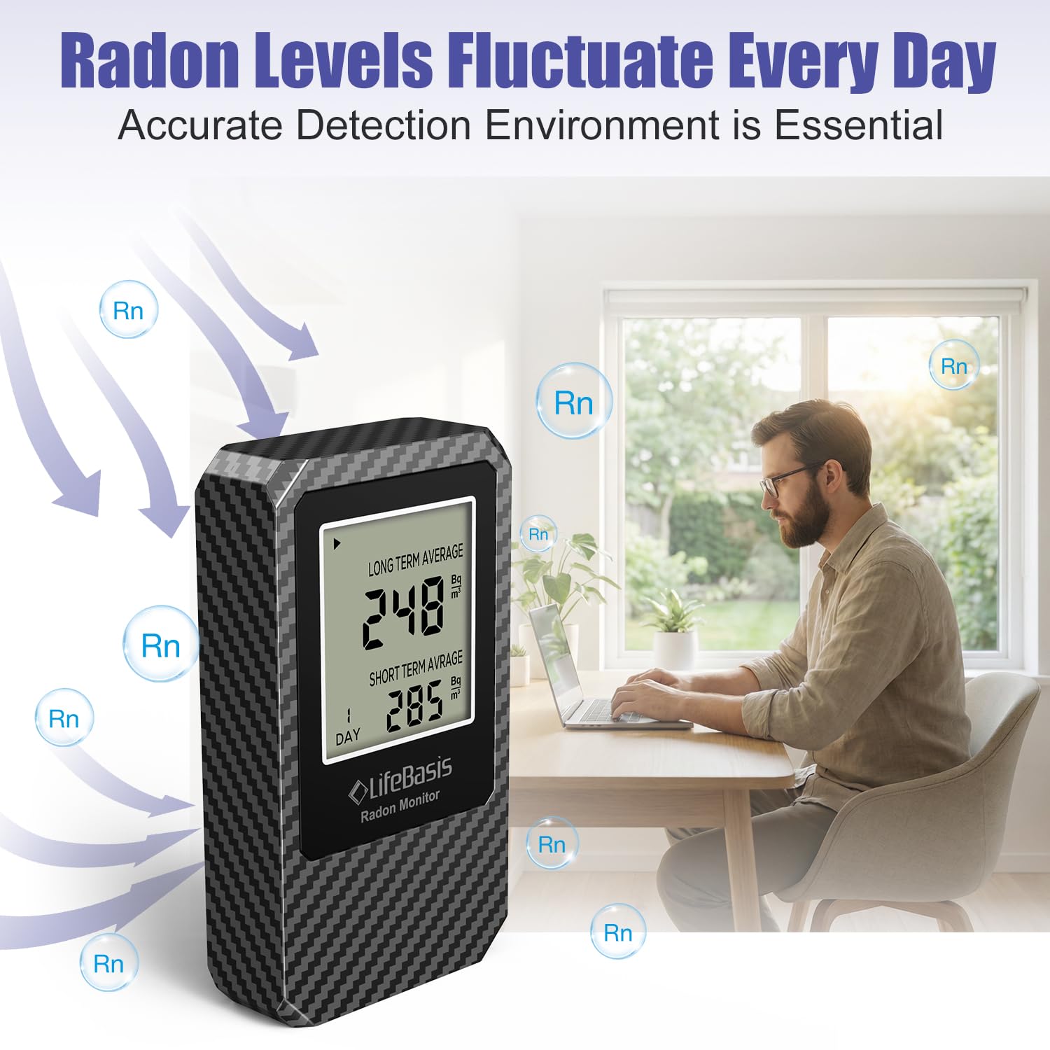Detalle de LifeBasis Portable Radon Detector with Large Display and Bq/m³ Readings