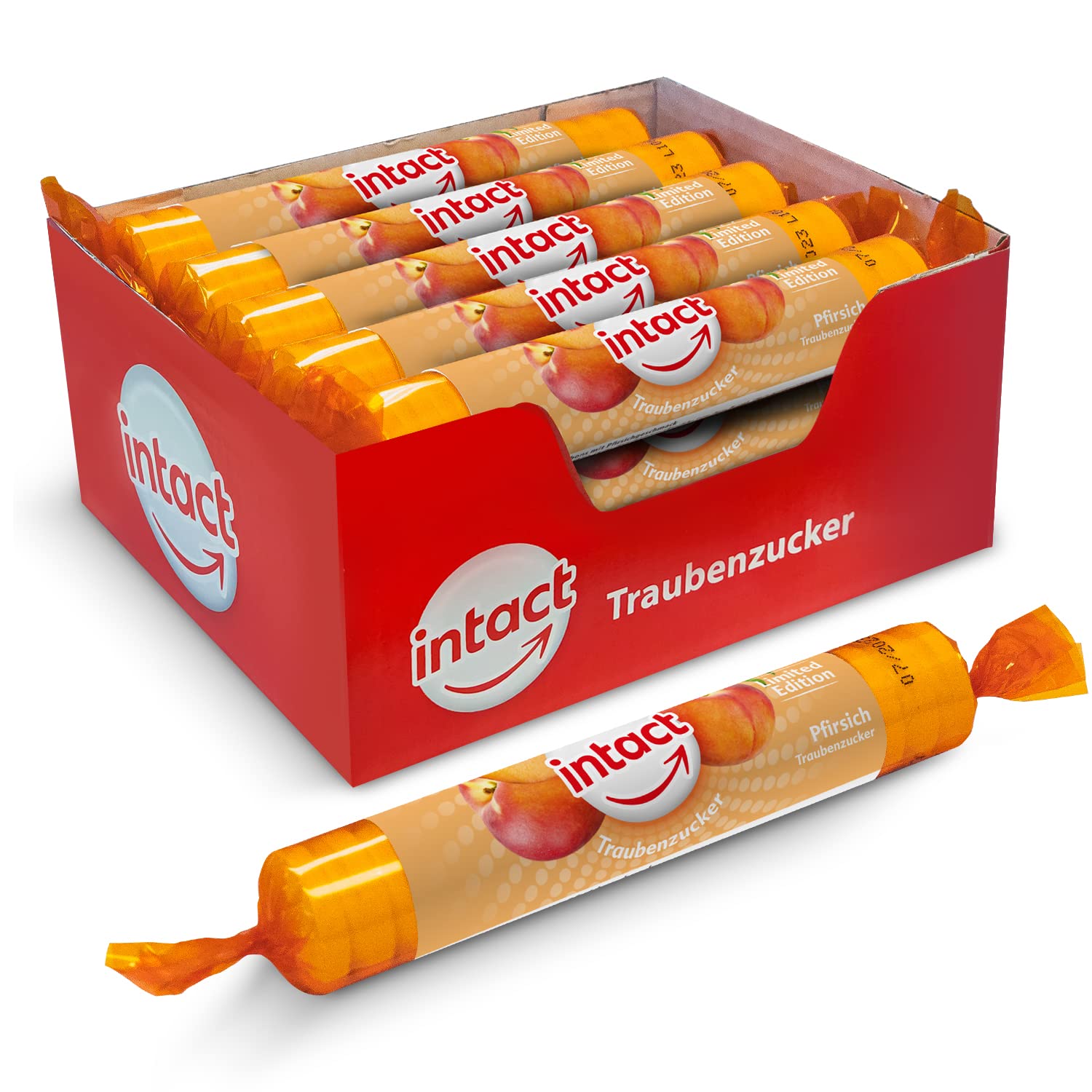 Detalle de Intact Traubenzucker Rolle Pfirsich – 15 St. (15 x 40 g) vegan